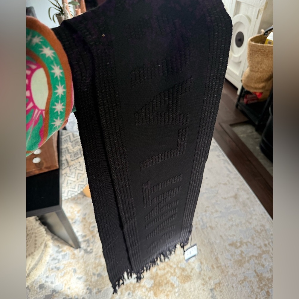 YSL Saint Laurent NWT wool and sequin Elegant Black Fringe Long scarf - Picture 4 of 5
